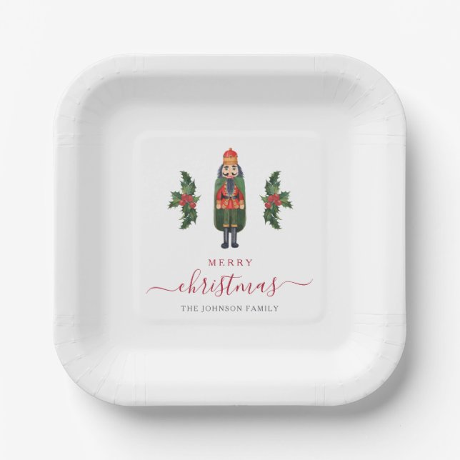 Festive Nutcracker Merry Christmas Paper Plates (Front)