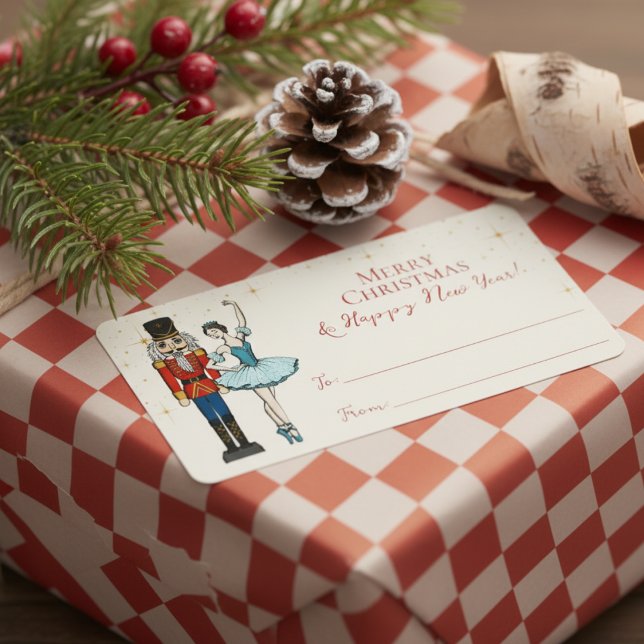 Festive Nutcracker Merry Christmas To From Labels (Chic Festive Nutcracker Ballet Merry Christmas To From Gifting Stickers. Nutcracker & Ballerina )