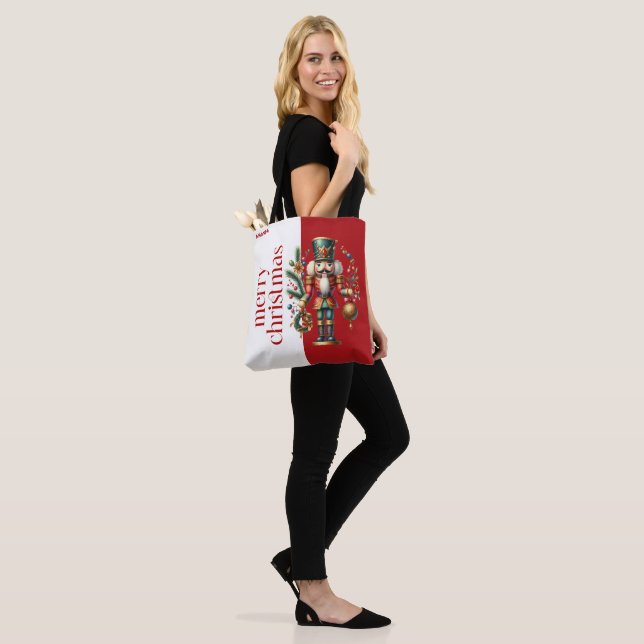 Festive Nutcracker Merry Christmas Typography  Tote Bag (On Model)