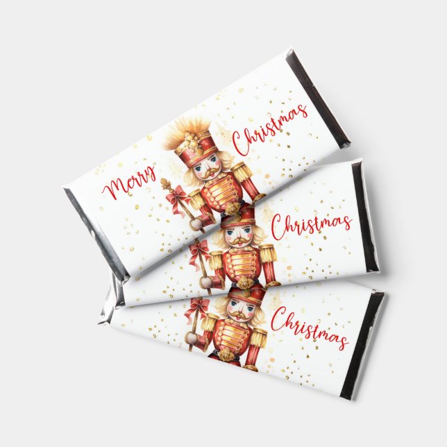 Festive Nutcracker Red Gold Christmas Party  Hershey Bar Favors (Front)