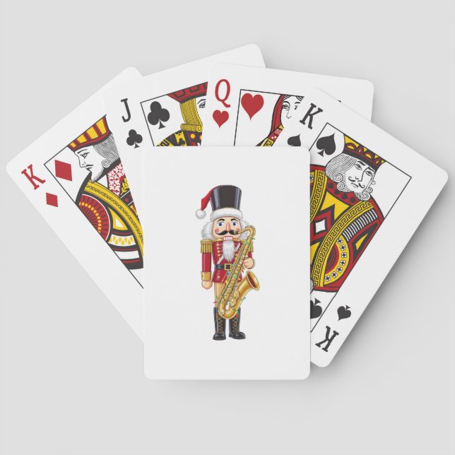 Festive Nutcracker Saxophone Player for Christmas Poker Cards (Back)