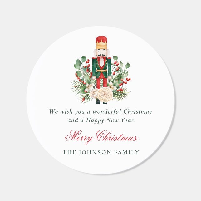 Festive Nutcracker Script Merry Christmas  Classic Round Sticker (Single)