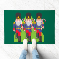 Festive Nutcracker Soldiers with Candy Canes  Doormat