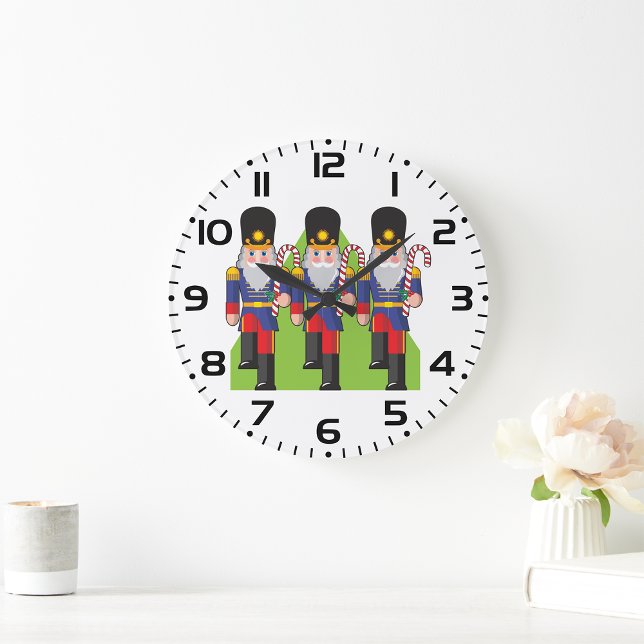 Festive Nutcracker Soldiers with Candy Canes  Large Clock (Creator Uploaded)