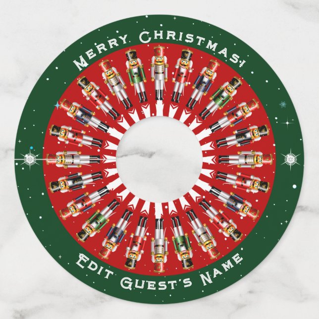 Festive Nutcracker Toy Soldiers Wine Glass Tag (Front)