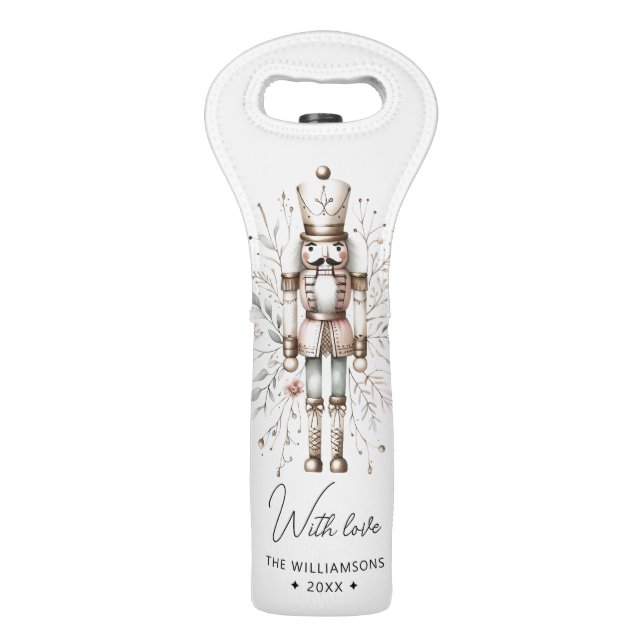 Festive Nutcracker Wine Bag in Pink & Gold (Front)