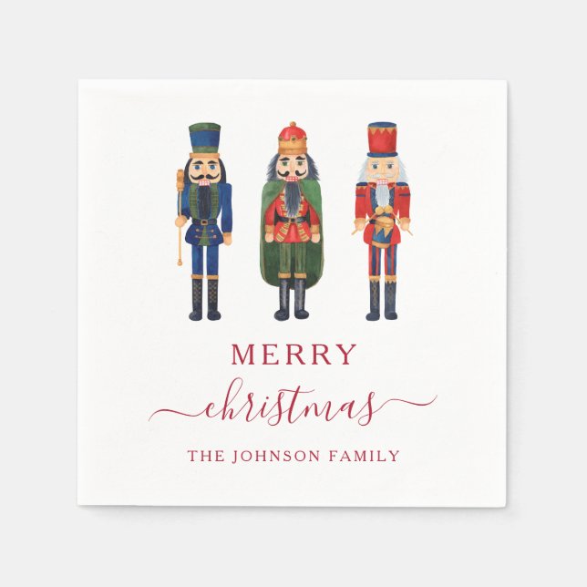 Festive Nutcrackers Script Christmas Napkins (Front)