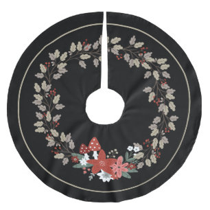 Festive Oak Leaf and Mushroom Wreath Christmas Brushed Polyester Tree Skirt
