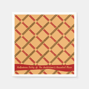 Festive Ochre Retro Rope Check Halloween Party Napkins