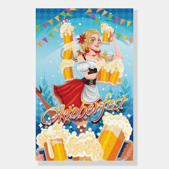 Festive Oktoberfest Maid in Red with Beers  Foam Board (Front)