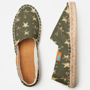 Festive Olive Green Gold Look Stars Ubuntu Espadrilles