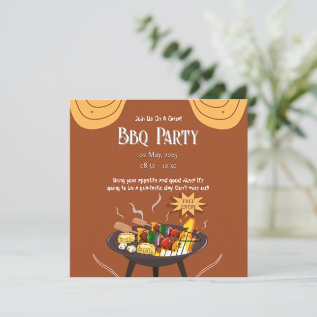 Festive Orange Brown BBQ Party Flat Card (Standing Front)