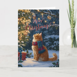 Festive Orange Cat Christmas Greeting Folded Card