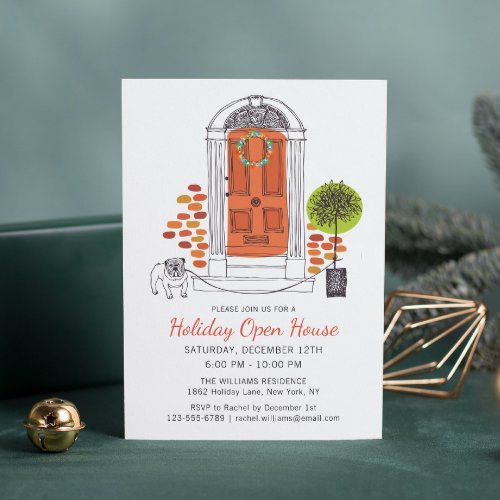 Festive Orange Door Dog Holiday Open House Invitation