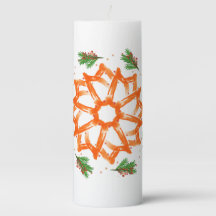 Festive Orange Floral Christmas Pillar Candle