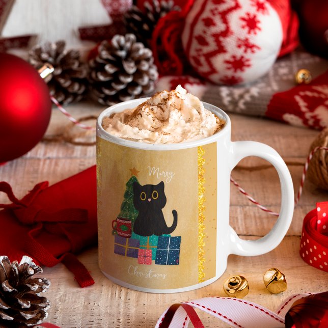 Festive Orange Merry Christmas Black Cat Coffee Coffee Mug (Creator Uploaded)