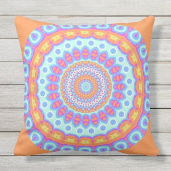 Festive Orange Pink Mandala Design 1 Outdoor Pillow by mariannegilliand at Zazzle