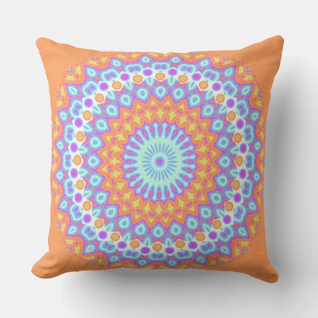 Festive Orange Pink Mandala Design 2 Throw Pillow (Front)