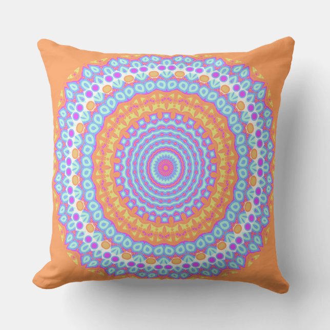 Festive Orange Pink Mandala Design 4 Throw Pillow (Front)