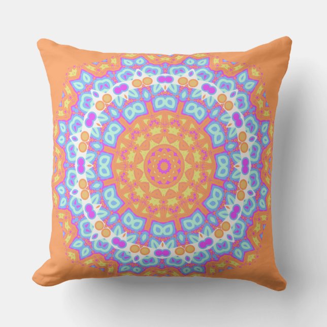 Festive Orange Pink Mandala Design 5 Outdoor Pillow (Front)