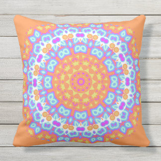 Festive Orange Pink Mandala Design 5 Outdoor Pillow