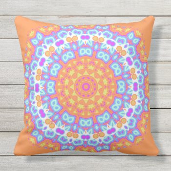 Festive Orange Pink Mandala Design 5 Outdoor Pillow by mariannegilliand at Zazzle