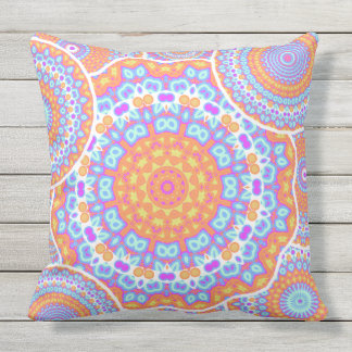 Festive Orange Pink Mandala Design Outdoor Pillow