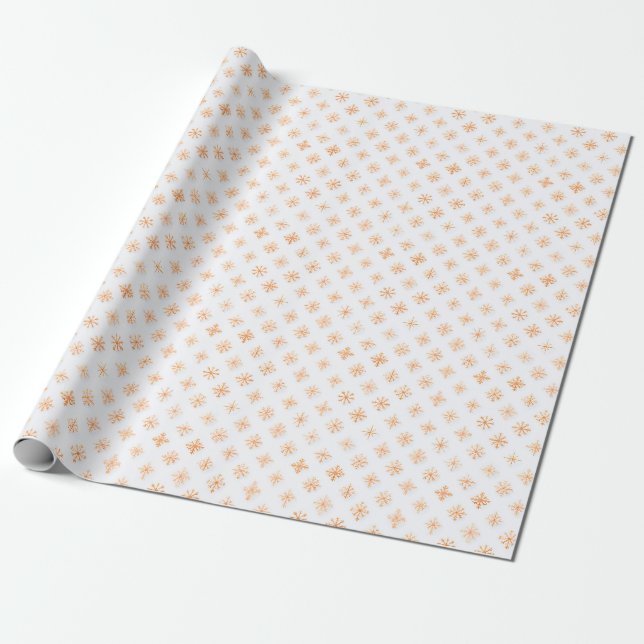 Festive Orange Snowflake Pattern - Elegant Winter  Wrapping Paper (Unrolled)