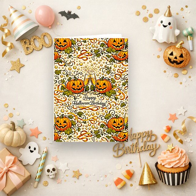 Festive Orange Vintage Halloween Birthday Card (Creator Uploaded)