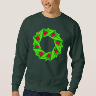 Festive Origami Geometric Christmas Wreath Sweatshirt
