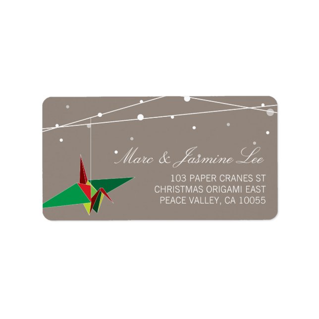 Festive Origami Paper Crane Holiday Return Address Label (Front)