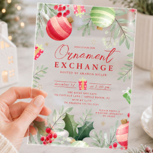 Festive Ornament Exchange Christmas Acrylic Invitations