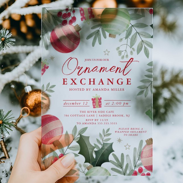 Festive Ornament Exchange Christmas Acrylic Invitations (Creator Uploaded)