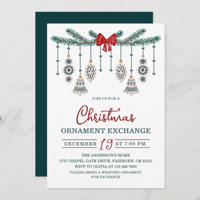 Festive Ornament Exchange Christmas Party Invitation (Front/Back)