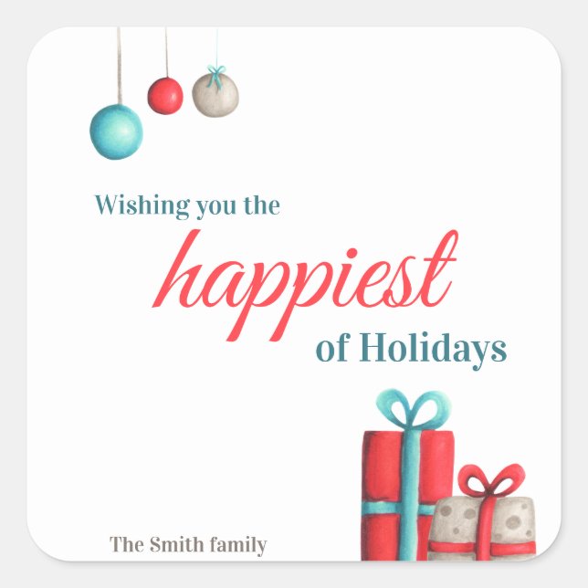 Festive Ornament Presents Christmas Square Sticker (Front)