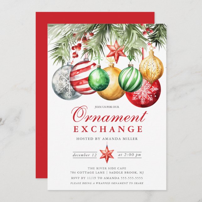 Festive Ornament Swap Christmas Party Invitation (Front/Back)