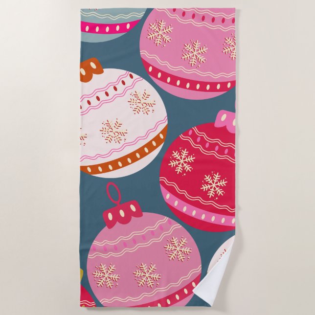 Festive Ornaments Christmas Beach Towel (Front)