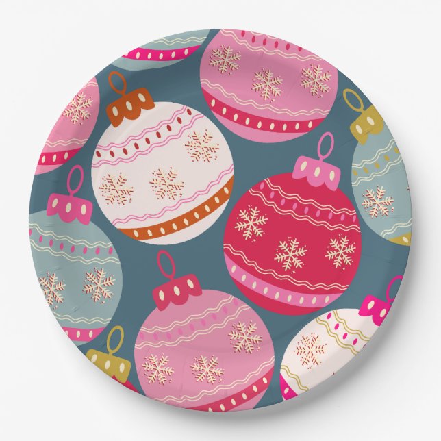Festive Ornaments Christmas Paper Plates (Front)