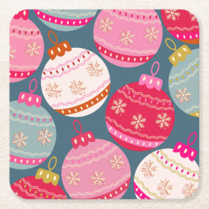 Festive Ornaments Christmas Square Paper Coaster
