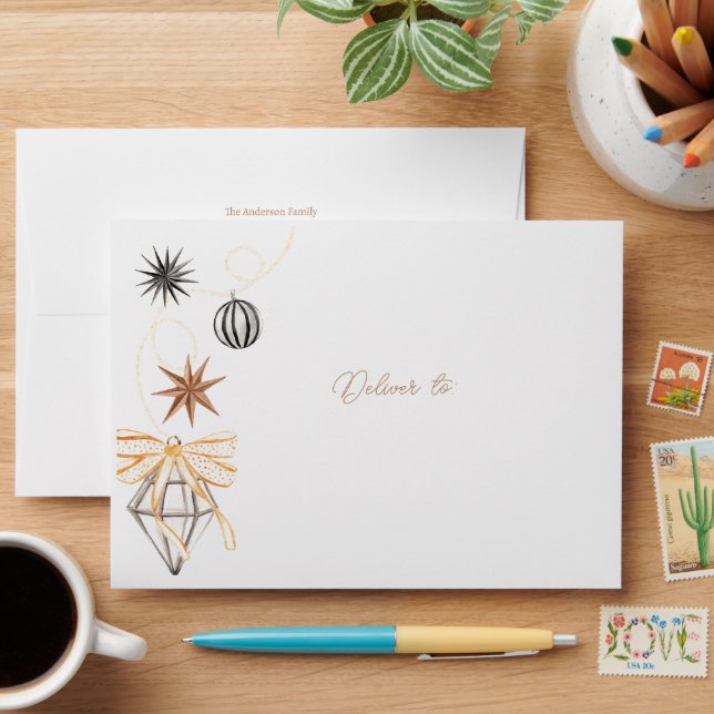 Festive Ornaments Coordinating Holiday Envelope (Desk)
