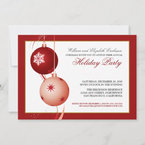 Festive Ornaments Holiday Party Invitation red