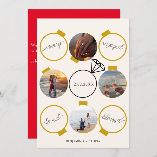 Festive Ornaments Merry and Engaged Holiday Card (Front/Back)