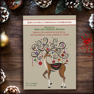 Festive Ornaments Reindeer Fun Custom Christmas Invitation