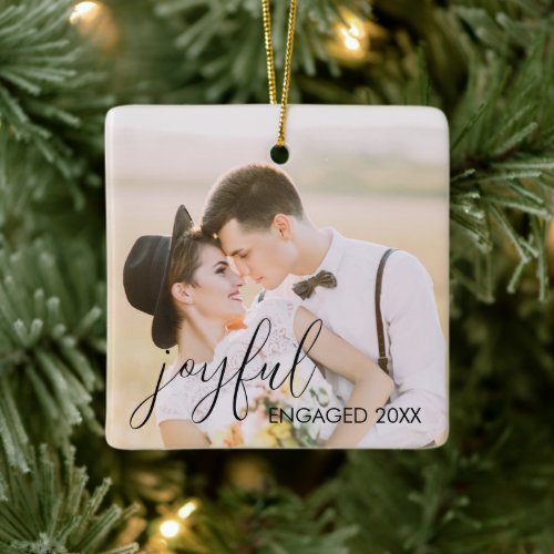 Festive Our First Christmas Engaged Gift Ceramic Ornament