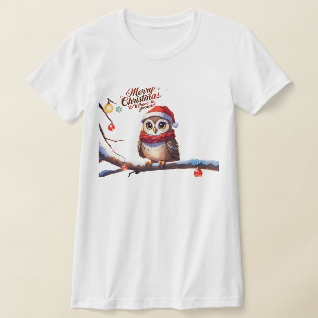  Festive Owl in a Santa Hat T-Shirt (Laydown)
