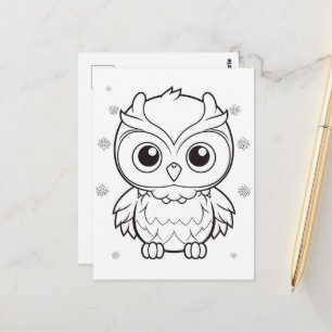 Festive owl kids coloring  postcard