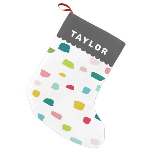 FESTIVE PAINT DABS colorful fun bold bright gray Small Christmas Stocking