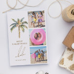 Festive Palm Tree Mele Kalikimaka Hawaiian Photo Holiday Card<br><div class="desc">Tropical holiday photo card features "Mele Kalikimaka, " the Hawaiian Christmas greeting,  with a watercolor decorated palm tree,  3 of your favorite beach or vacation photos. All text is easily customized using the template provided.</div>