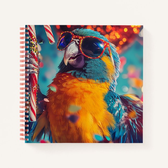 Festive Parrot with Sunglasses  Notebook (Front)