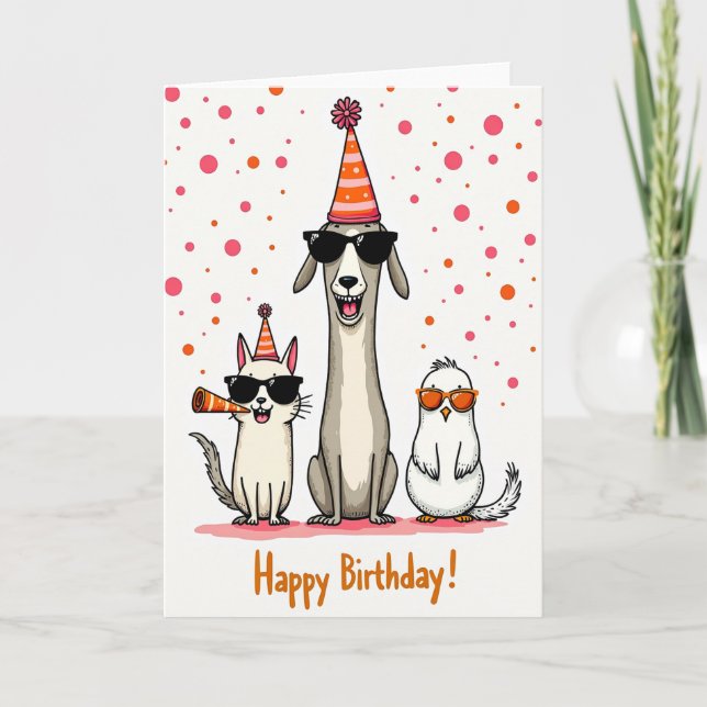 Festive Party Animals Birthday Card (Front)